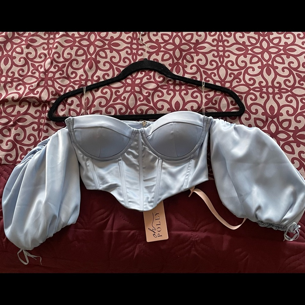 Oh Polly Bardot Sleeve Corset Top in blue